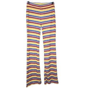 Zara Womens Colorful Striped Mid Rise Ribbed Knit Flare Pull On Pants Size Small